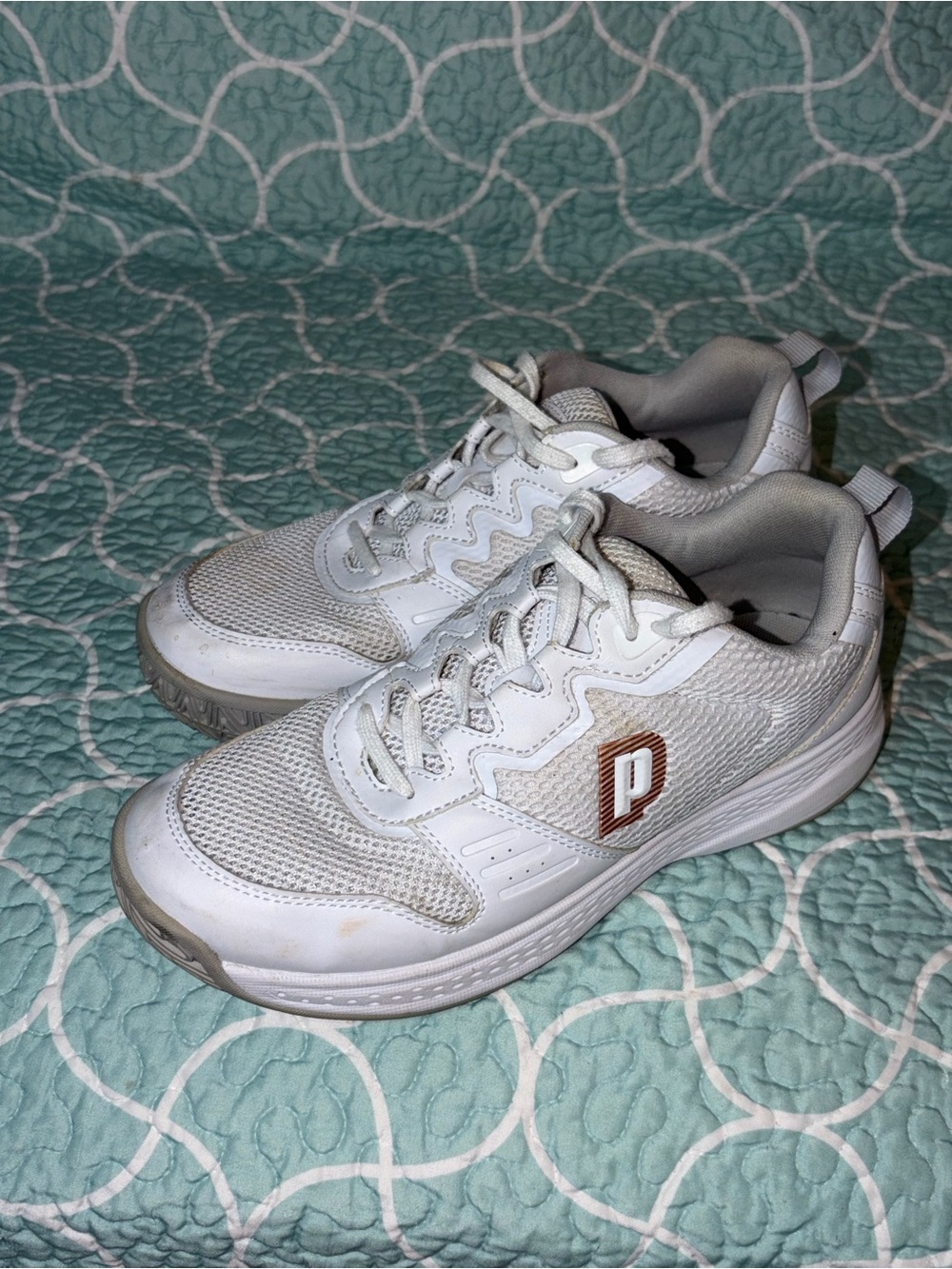 Prince White Kids Sneakers with Brown Accent